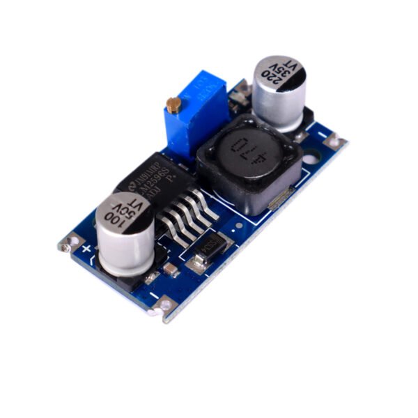 <span data-contrast="auto">The LM2596 module is an easy-to-use, nonsynchronous, step-down DC-DC converter with a wide input voltage range up to 40 V. The voltage can be varied with the help of potentiometer. The module can deliver up to 3-A DC load current with excellent line and load regulation. If the current exceeds 2-A then heat sink is required. The input should be maintained always greater than required output.</span><span data-ccp-props="{"201341983":0,"335559739":320,"335559740":240}"> </span> <span data-contrast="none">Since LM2596 converter is a switch-mode power supply, its efficiency is significantly higher in comparison with popular three-terminal linear regulators, especially with higher input voltages</span><b><i><span data-contrast="none">.</span></i></b><i><span data-contrast="none"> </span></i><span data-contrast="none">The LM2596 operates at a switching frequency of 150 kHz thus allowing smaller sized filter components than what would be needed with lower frequency switching regulators.</span><span data-ccp-props="{"201341983":0,"335559739":320,"335559740":240}"> </span> <span data-contrast="auto">Other features include a ±4% tolerance on output voltage under specified input voltage and output load conditions, and ±15% on the oscillator frequency. External shutdown is included, featuring typically 80 μA standby current. Self-protection features include a two stage frequency reducing current limit for the output switch and an overtemperature shutdown for complete protection under fault conditions.</span><span data-ccp-props="{"201341983":0,"335559739":320,"335559740":240}"> </span>