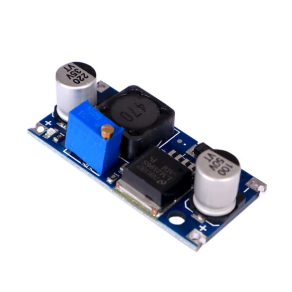 <span data-contrast="auto">The LM2596 module is an easy-to-use, nonsynchronous, step-down DC-DC converter with a wide input voltage range up to 40 V. The voltage can be varied with the help of potentiometer. The module can deliver up to 3-A DC load current with excellent line and load regulation. If the current exceeds 2-A then heat sink is required. The input should be maintained always greater than required output.</span><span data-ccp-props="{"201341983":0,"335559739":320,"335559740":240}"> </span> <span data-contrast="none">Since LM2596 converter is a switch-mode power supply, its efficiency is significantly higher in comparison with popular three-terminal linear regulators, especially with higher input voltages</span><b><i><span data-contrast="none">.</span></i></b><i><span data-contrast="none"> </span></i><span data-contrast="none">The LM2596 operates at a switching frequency of 150 kHz thus allowing smaller sized filter components than what would be needed with lower frequency switching regulators.</span><span data-ccp-props="{"201341983":0,"335559739":320,"335559740":240}"> </span> <span data-contrast="auto">Other features include a ±4% tolerance on output voltage under specified input voltage and output load conditions, and ±15% on the oscillator frequency. External shutdown is included, featuring typically 80 μA standby current. Self-protection features include a two stage frequency reducing current limit for the output switch and an overtemperature shutdown for complete protection under fault conditions.</span><span data-ccp-props="{"201341983":0,"335559739":320,"335559740":240}"> </span>