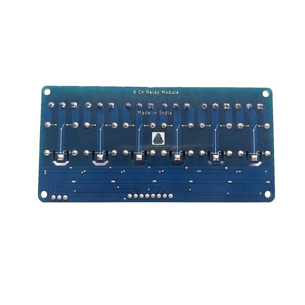 <div><strong>Relay Board 5V 6 Channel With Optocoupler</strong> - The double FR4 circuit board design, high-end SMT process. It has power and relay operation instructions. Relays terminals (C, NC, NO) are accessible through screw terminals which makes wiring up the board very easy. The inputs of the 6 Channel 5V Relay Module are isolated to protect any delicate control circuitry. A wide range of microcontrollers such as Arduino, AVR, PIC, ARM, and so on can control it. The use of such a high-voltage relay eliminates the risk of heating up the relay as an electromechanical relay limits the current consumption in accordance with a voltage rating.</div> <div> <h4>Specifications - 6 Channel Relay Board 5V</h4> </div> <ul> <li>Operating Voltage: 5V DC</li> <li>Max. Current: 20 mA</li> <li>Channel: 6</li> <li>Current Capacity at AC250V: 10A</li> <li>Current Capacity at DC30V: 10A</li> </ul>