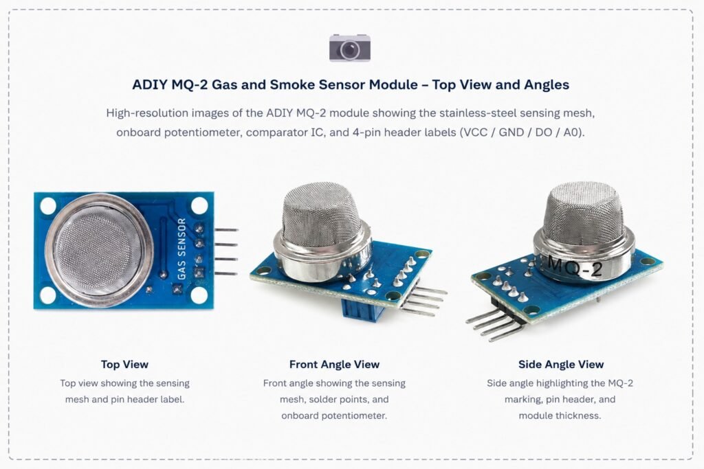 ADIY MQ-2 gas and smoke sensor module, top view.